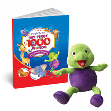 Load image into Gallery viewer, My First 1000 Words for Early Learning Illustrated Book to Learn Alphabet, Numbers, Shapes and Colours with Purple Turtle Adorable Super Soft Premium Quality Stuff Animal Turtle Plush Toy 30 CM Purple, Green - For Kids Ages 2-8