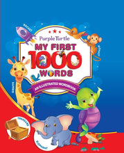 Load image into Gallery viewer, My First 1000 Words for Early Learning Illustrated Book to Learn Alphabet, Numbers, Shapes and Colours with Purple Turtle Adorable Super Soft Premium Quality Stuff Animal Turtle Plush Toy 30 CM Purple, Green - For Kids Ages 2-8