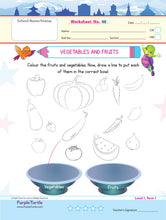 Load image into Gallery viewer, Purple Turtle Preschool Worksheets for Nursery - English, Maths & EVS - 100 Worksheets (100 Activities - 50 Leaves) for Early Learning