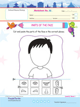 Load image into Gallery viewer, Purple Turtle Preschool Worksheets for LKG - English, Maths & EVS - 100 Worksheets (100 Activities - 50 Leaves) for Early Learning
