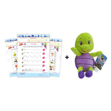 Load image into Gallery viewer, Purple Turtle Adorable Super Soft Premium Quality Stuff Animal Turtle Plush with Purple Turtle Preschool Worksheets for Nursery - English, Maths & EVS - 100 Worksheets (100 Pages - 50 Leaves) for Early Learning