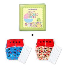 Load image into Gallery viewer, Purple Turtle Baby Record Book with Washable and Reusable Cloth Diaper with Inserts : Pack of 2 | for Babies 3 Months-3 Years | Free Size and Adjustable | 100% Natural, Non-Toxic and Chemical-Free Baby Diapers