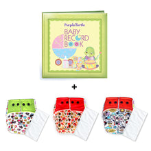 Load image into Gallery viewer, Purple Turtle Baby Record Book with Washable and Reusable Cloth Diaper with Inserts : Pack of 3 | for Babies 3 Months-3 Years | Free Size and Adjustable | 100% Natural, Non-Toxic and Chemical-Free Baby Diapers