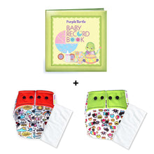 Load image into Gallery viewer, Purple Turtle Baby Record Book with Washable and Reusable Cloth Diaper with Inserts : Pack of 2 | for Babies 3 Months-3 Years | Free Size and Adjustable | 100% Natural, Non-Toxic and Chemical-Free Baby Diapers