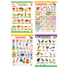 Load image into Gallery viewer, Birds, Fruits &amp; Vegetables, Numbers (1-20), and Shapes Educational Wall Charts for Kids
