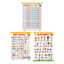 Load image into Gallery viewer, Educational Charts for kids (Alphabet, Hindi Varnmala, Numbers)
