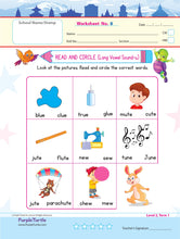 Load image into Gallery viewer, Purple Turtle Preschool Worksheets for LKG - English, Maths &amp; EVS - 100 Worksheets (100 Activities - 50 Leaves) for Early Learning
