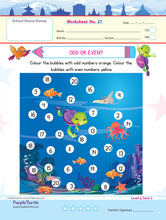 Load image into Gallery viewer, Purple Turtle Preschool Worksheets for LKG - English, Maths &amp; EVS - 100 Worksheets (100 Activities - 50 Leaves) for Early Learning
