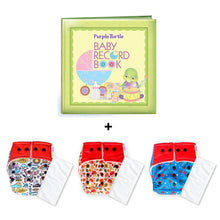 Load image into Gallery viewer, Purple Turtle Baby Record Book with Washable and Reusable Cloth Diaper with Inserts : Pack of 3  | for Babies 3 Months-3 Years | Free Size and Adjustable |  100% Natural, Non-Toxic and Chemical-Free Baby Diapers
