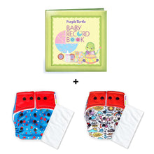 Load image into Gallery viewer, Purple Turtle Baby Record Book with Washable and Reusable Cloth Diaper with Inserts : Pack of 2 | for Babies 3 Months-3 Years | Free Size and Adjustable |  100% Natural, Non-Toxic and Chemical-Free Baby Diapers
