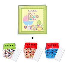 Load image into Gallery viewer, Purple Turtle Baby Record Book with Washable and Reusable Cloth Diaper with Inserts : Pack of 3  | for Babies 3 Months-3 Years | Free Size and Adjustable |  100% Natural, Non-Toxic and Chemical-Free Baby Diapers
