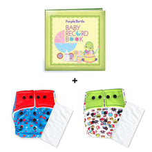 Load image into Gallery viewer, Purple Turtle  Baby Record Book with Washable and Reusable Cloth Diaper with Inserts : Pack of 2 | for Babies 3 Months-3 Years | Free Size and Adjustable |  100% Natural, Non-Toxic and Chemical-Free Baby Diapers
