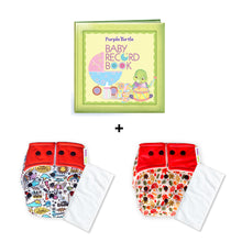 Load image into Gallery viewer, Purple Turtle Baby Record Book with  Washable and Reusable Cloth Diaper with Inserts : Pack of 2 | for Babies 3 Months-3 Years | Free Size and Adjustable |  100% Natural, Non-Toxic and Chemical-Free Baby Diapers
