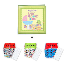 Load image into Gallery viewer, Purple Turtle Baby Record Book with Washable and Reusable Cloth Diaper with Inserts : Pack of 3  | for Babies 3 Months-3 Years | Free Size and Adjustable |  100% Natural, Non-Toxic and Chemical-Free Baby Diapers
