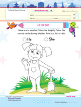 Load image into Gallery viewer, Purple Turtle Preschool Worksheets for UKG - English, Maths &amp; EVS - 100 Worksheets (100 Activities - 50 Leaves) for Early Learning
