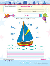 Load image into Gallery viewer, Purple Turtle Preschool Worksheets for UKG - English, Maths &amp; EVS - 100 Worksheets (100 Activities - 50 Leaves) for Early Learning
